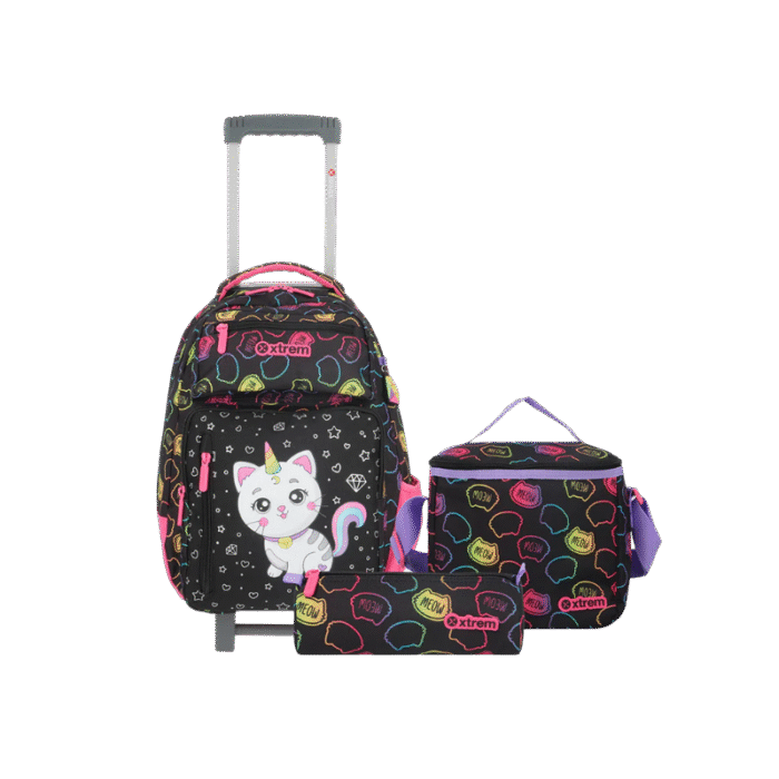 Set mochila + lonchera + estuche Run Pack Negro Gato