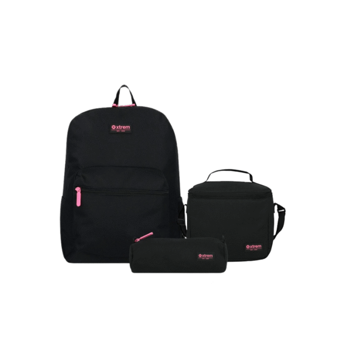 Triple Pack 6XT Mochila Niña Xtrem Negro y Rosado